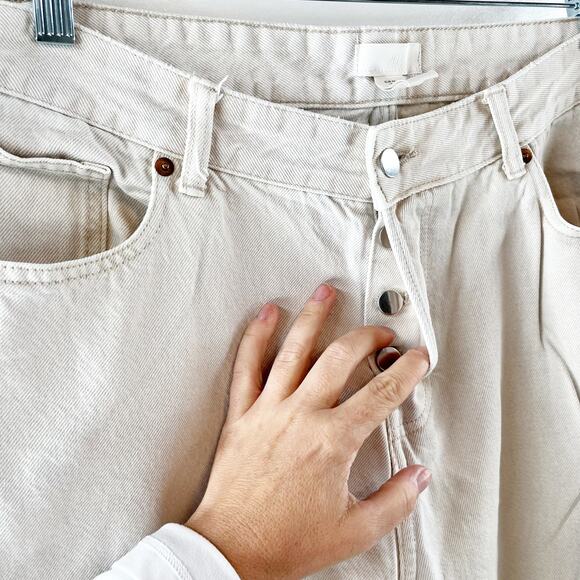 H&M High Rise Cotton Button Fly Straight Leg Jeans Cream Bone 14 - Picture 4 of 9
